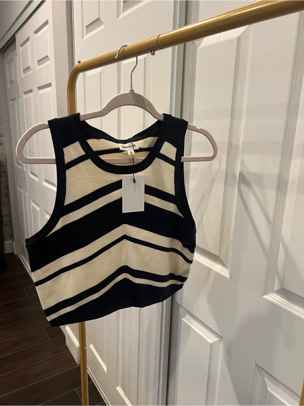 Sugarlips Black and Cream Chevron Stripe Crop Tank